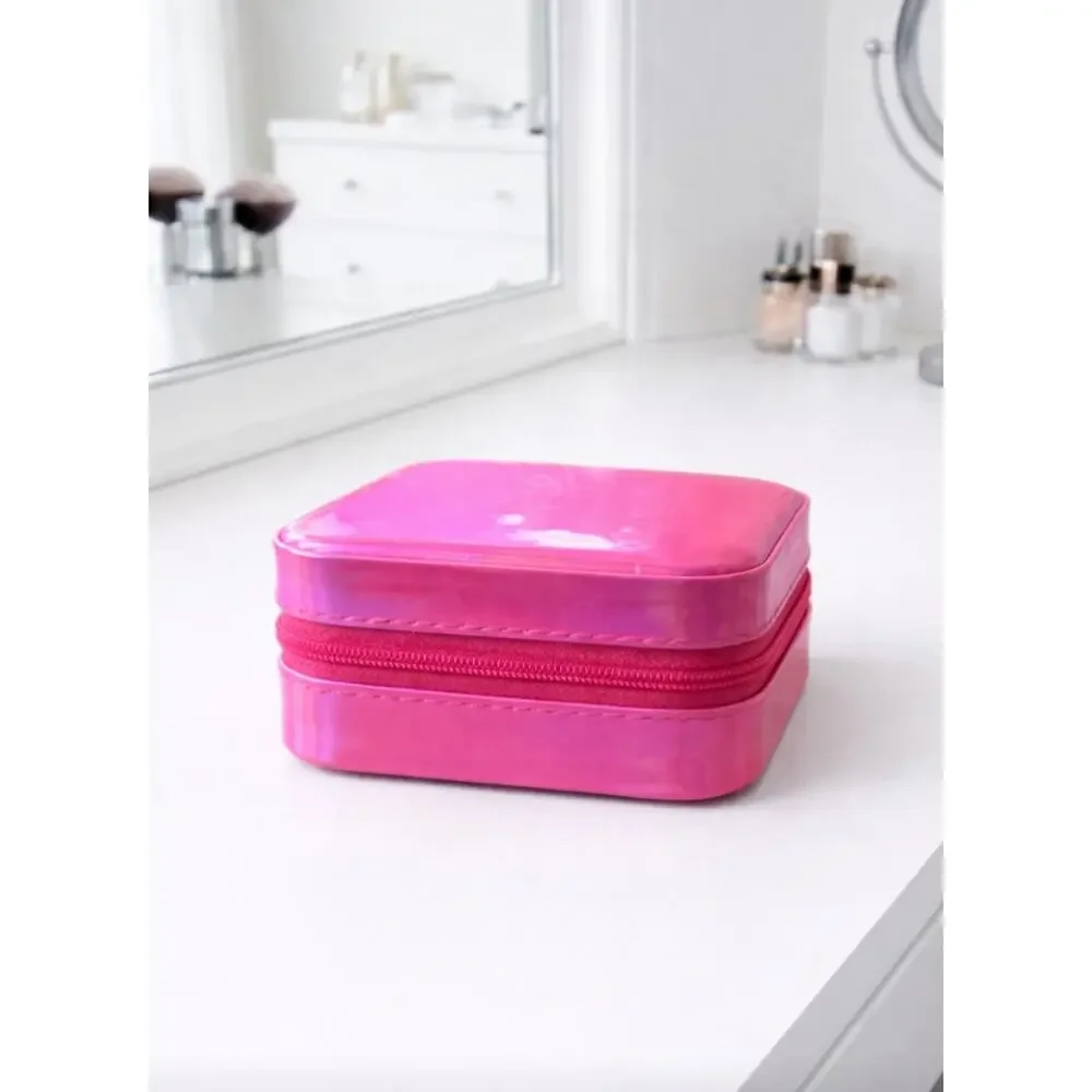 Holographic Pink Vegan Leather Jewelry Box New